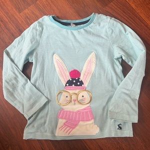 Joules Light Blue Striped Long Sleeve Tee with Bunny Design